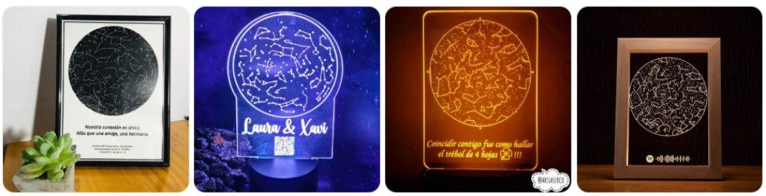 Mapa estelar personalizado en lámina con marco y lámpara LED grabada, regalo original para aniversarios, nacimientos y fechas especiales