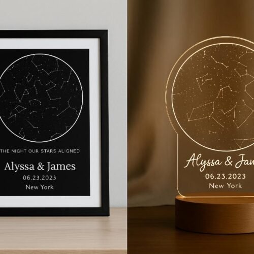 Mapas Estelares personalizados – Lámina con marco o lámpara LED
